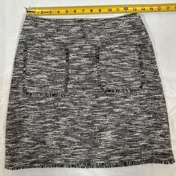 Loft Textured Tweed mini skirt fringe black white gray with pockets chic summer - Picture 8 of 9